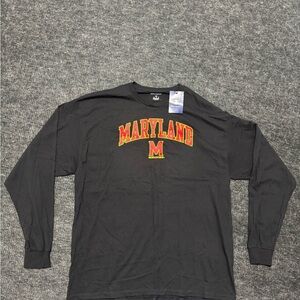 Champion Black Long Sleeve Crewneck with Maryland Arch Logo